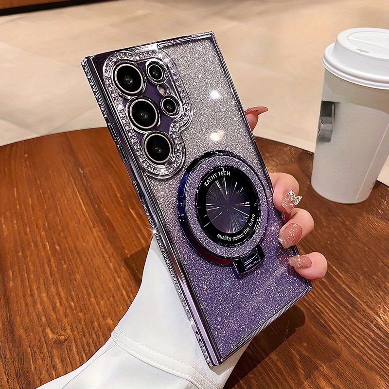 E-shop Handyhülle - Luxuriöse Glitzer Magnetische Halterung Hülle für Samsung S25 S24 S23 Ultra S22 Plus A55 A35 A25 A24 A15 A16 A05S Beschichtung TPU