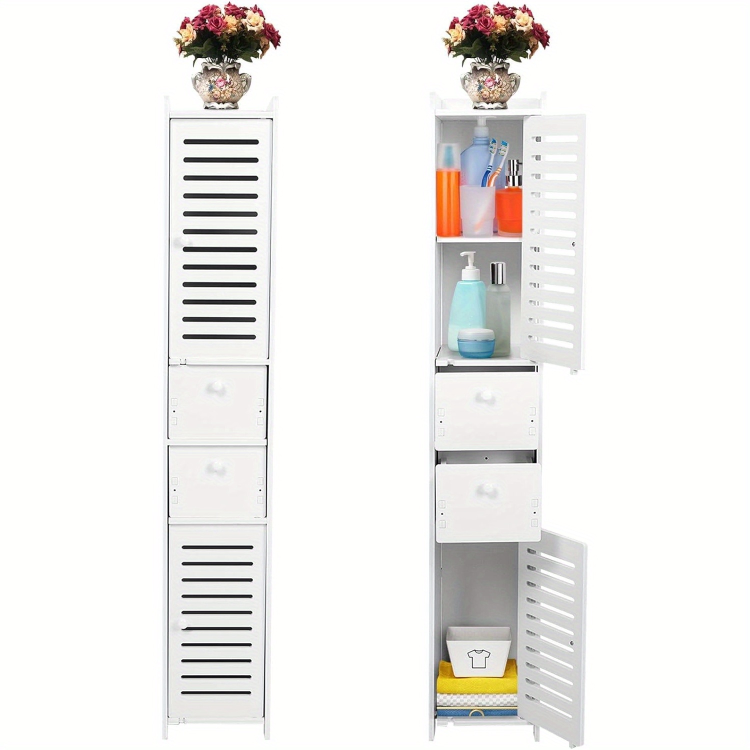 

Tall Storage Cabinet Free Standing Bathroom Floor Cabinet White Wooden Space Saving Cabinet Organizer With Shutter Door And Drawer For Home Living Room Bedroom