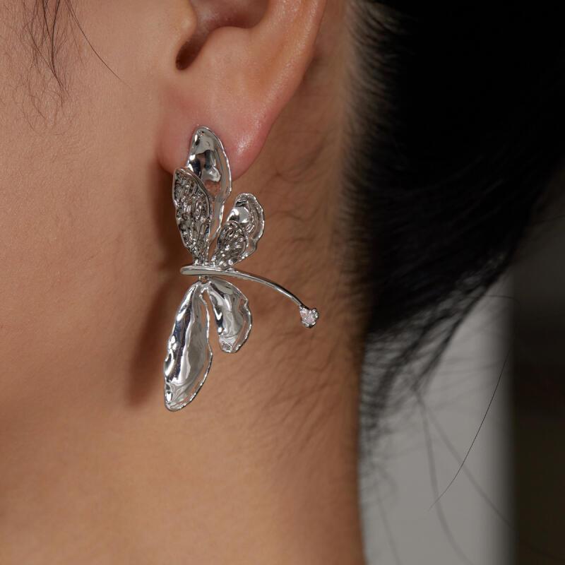 

2pc Exquisite Elegant Dragonfly Double Layer Fashion Light Luxury Copper Silver Color Earrings Daily Banquet Party Gift Dating