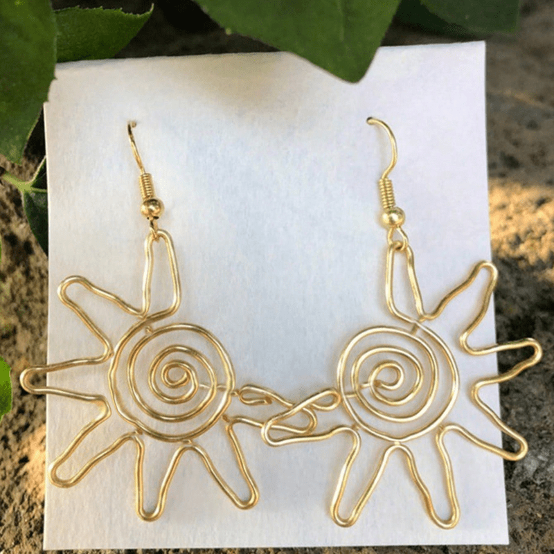 

2pcs Fashionable Bohemian Sun Spinning Swirl Copper Golden Color Womens Dangle Earrings Party Outdoor Vacation