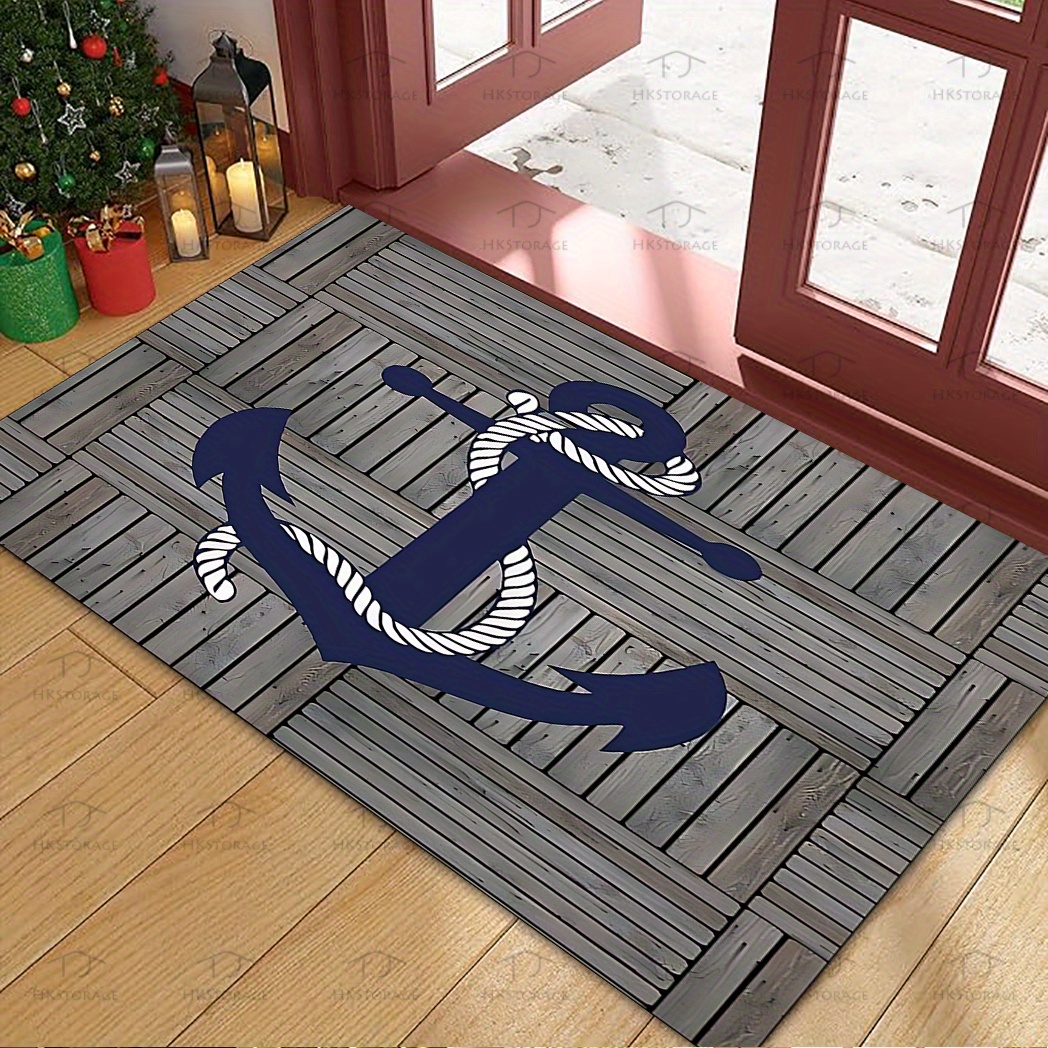 

Vintage Nautical Anchor Pattern Welcome Doormat - Polyester, Non-slip, Washable, Rectangular, Hand Wash - Ideal For Bedroom, Living Room, Kitchen, Bathroom, Home & Farmhouse Decor - In Multiple Sizes