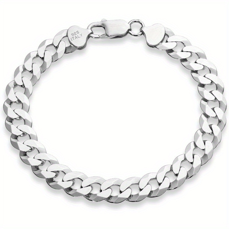 

Silver Italian Solid 9mm -cut Cuban Link Curb Chain Bracelet For Men