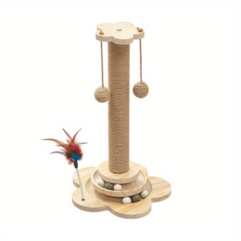 

Vertical Cat Scratching Post And Interactive Feather Toy - For Cats