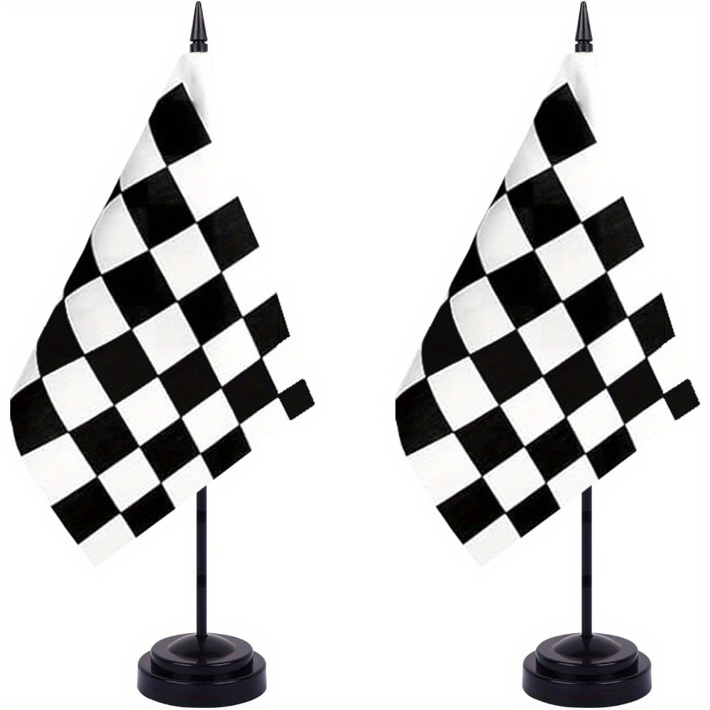 

2pcs Checkered Flags - , Desk Set 12" Stand For Decor