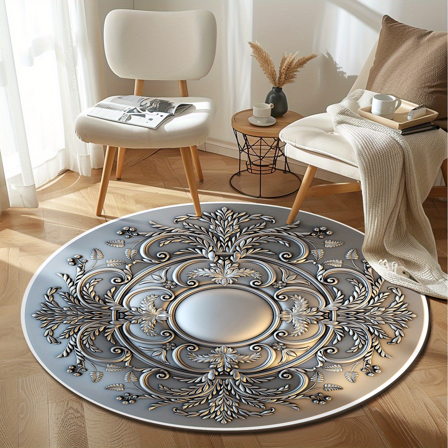 

Bohemian Chic Round Area Rug - Non-woven, & Soft, Living Room, Bedroom, Or Office Decor