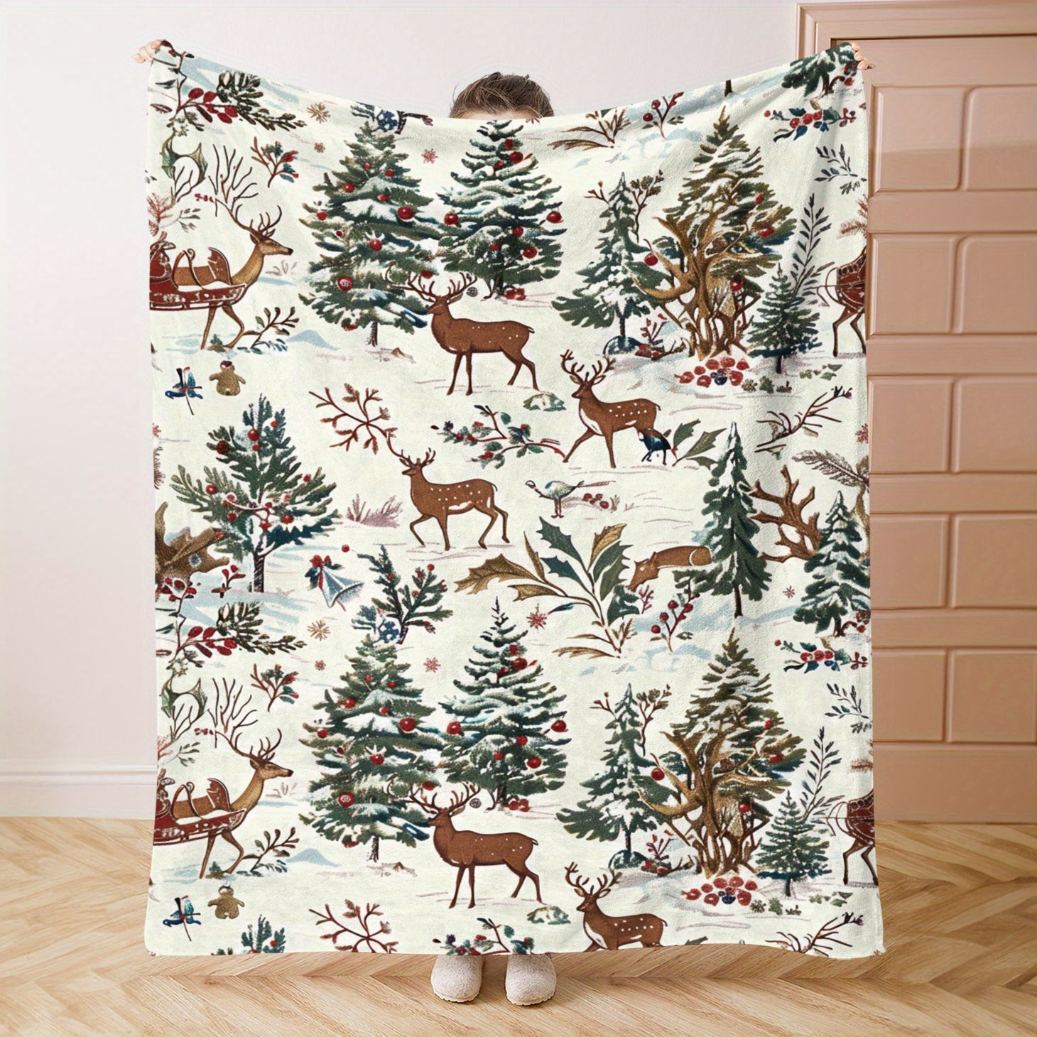 

Festive Christmas Print Flannel Blanket: Soft And Comfortable Throw For Bed, Sofa, Office, Gift, Camping, And Travel - Warm Lightweight For All Seasons