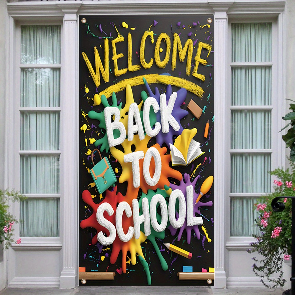 

Back To School Celebration Door Banner - Durable Polyester, Perfect For First Day Of Classroom & Porch Decor, Easy-hang Design