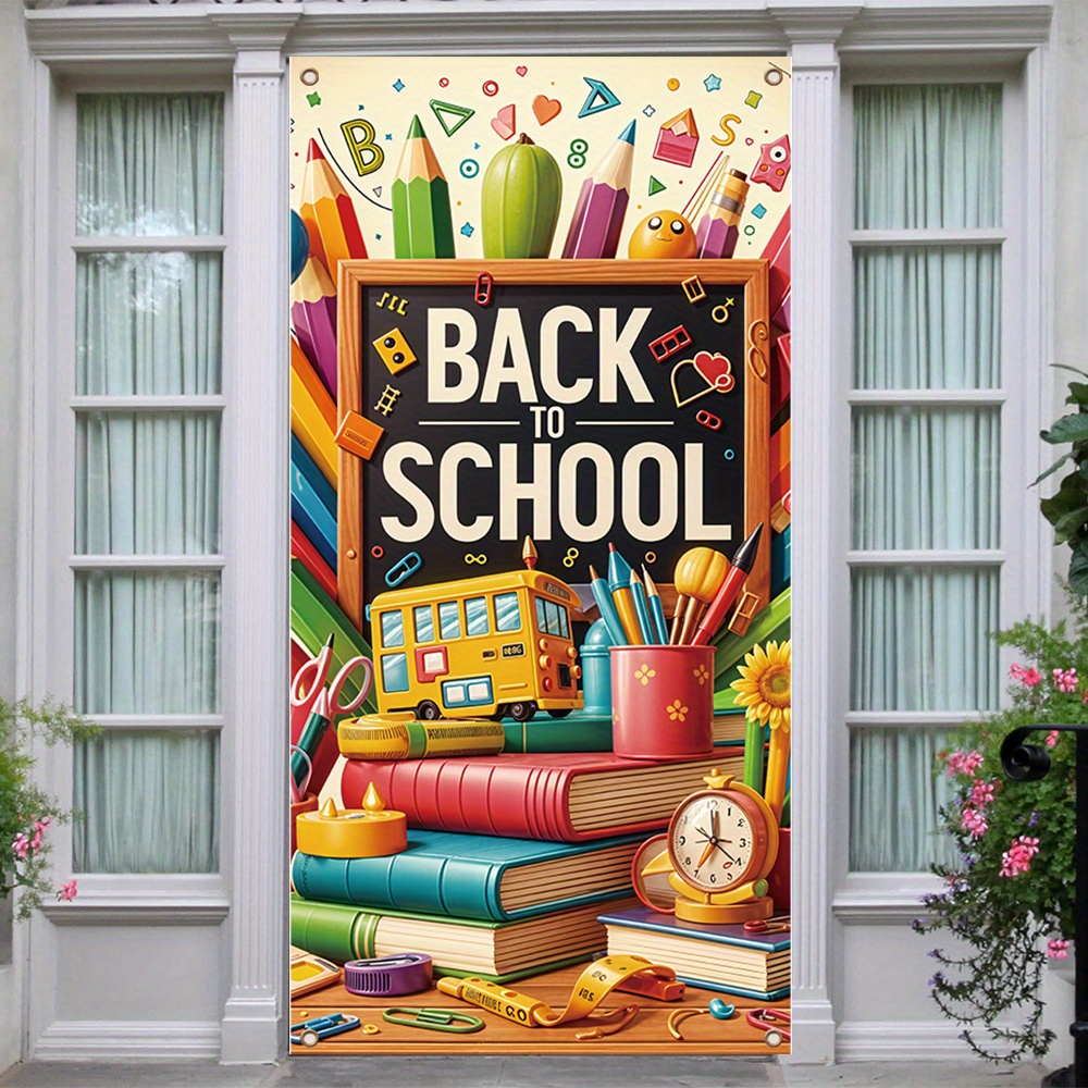 

Back To School Banner Set - 1 Piece Polyester Door Cover Decoration, First Day Of School Classroom Backdrop, Multipurpose Carnival Themed Party Hanging Sign For Various Holidays, No Electricity Needed