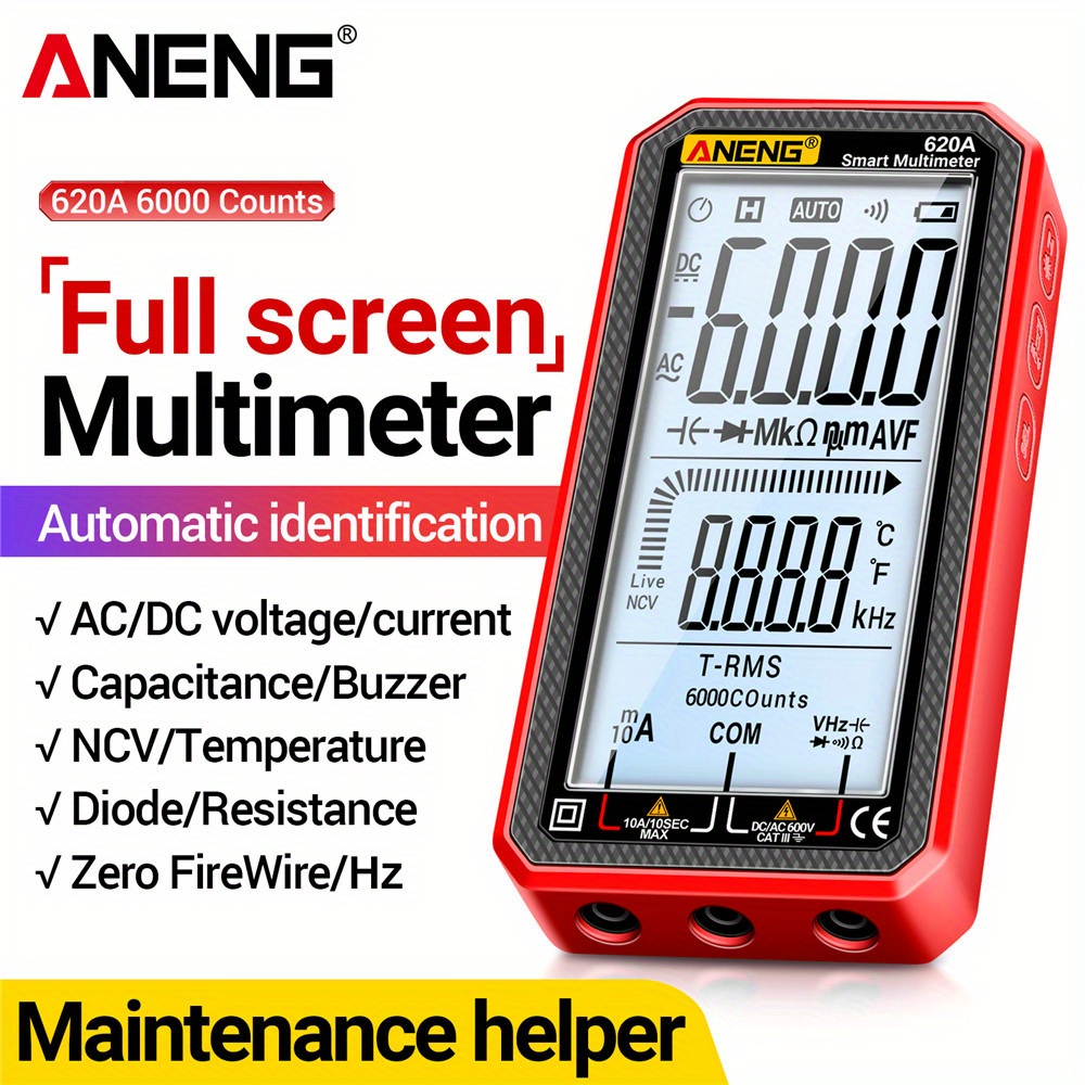   620a 6000   digital multimeter true rms ac   voltage current   buzzer temperature     hz battery powered abs material no battery included 0