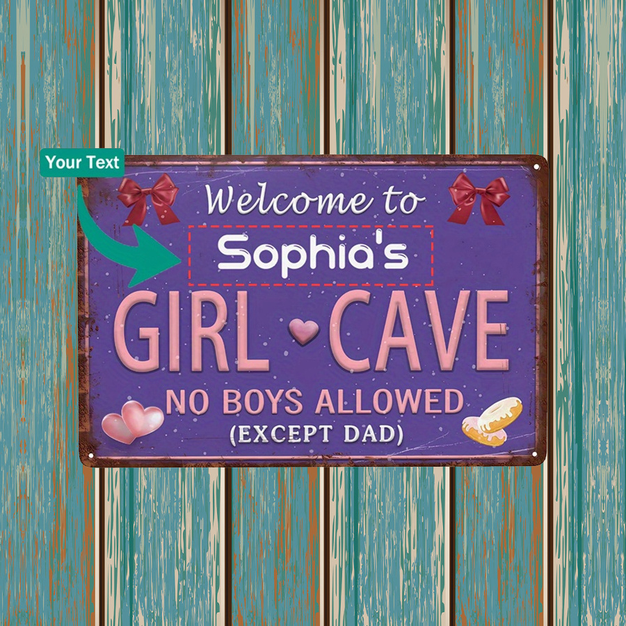 

Vintage Style Personalized "'s Girl Cave" Aluminum Sign - Wall Hanging Metal Decor With Pre-drilled Mount - Custom Plaque For Girls, Weather-resistant, 12x8 Inch, 1pc