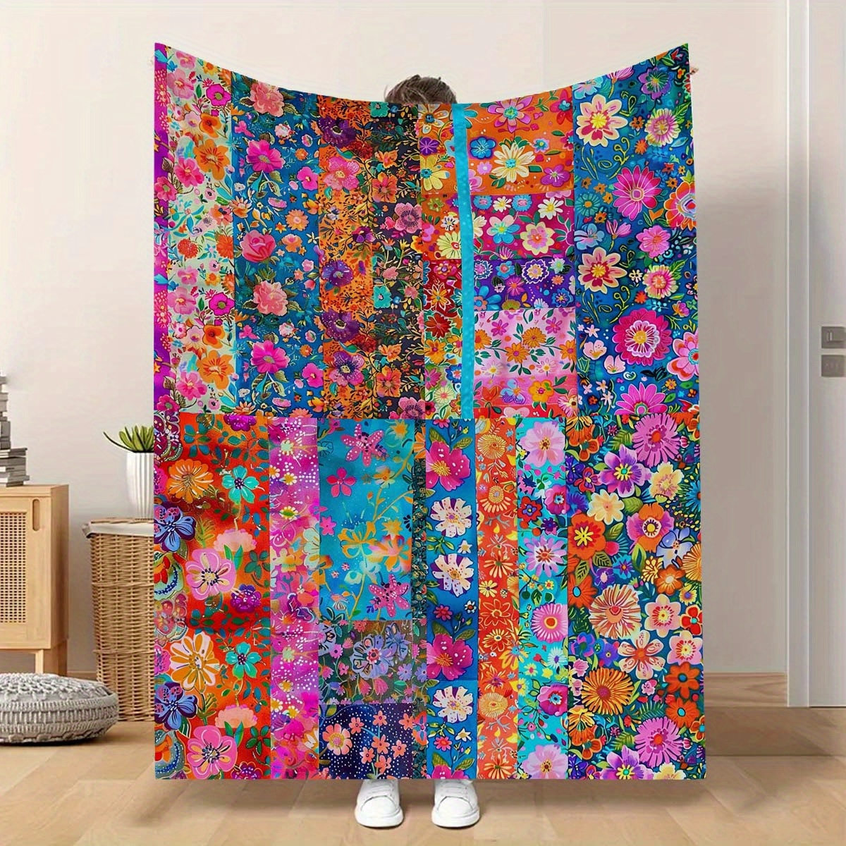 TEMU 1pc Creative Bohemian Small Floral Print Flannel Blanket, Contemporary Style Blanket, Soft And Comfortable Throw, For Travel, Sofa,, Office, And