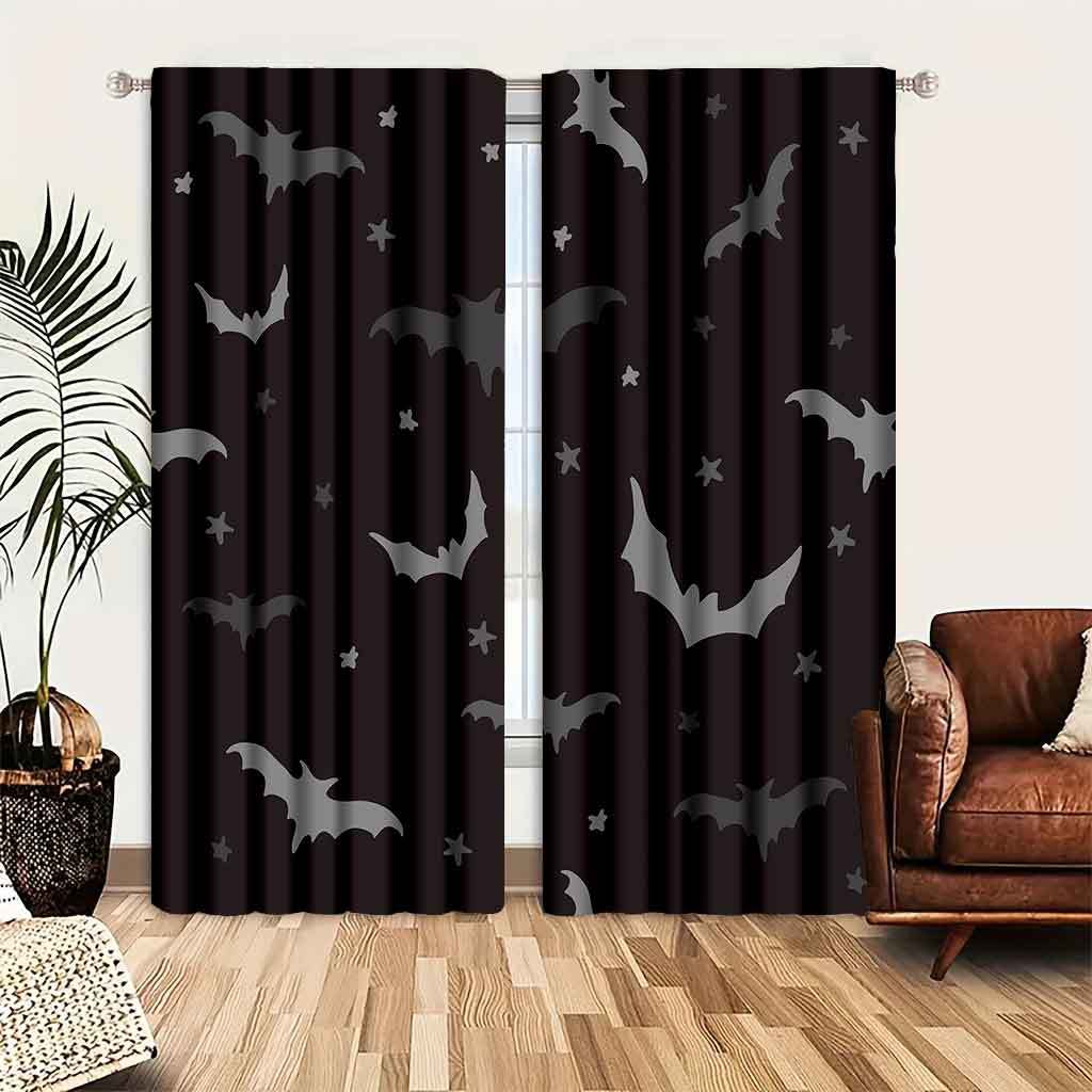 

Elegant Vintage Bat Print Curtains For Living Room & Bedroom - Easy Care, Durable Polyester, Rod Pocket Design, Perfect For All Seasons Home Decor