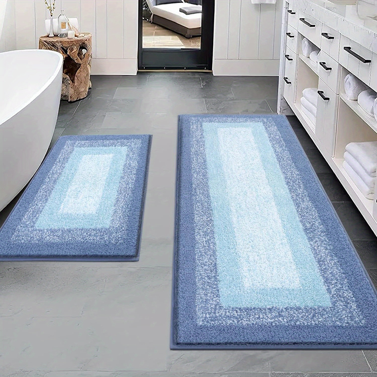TEMU Bathroom Rug Set 2pcs, Non-slip Plush Shaggy Bath Mat, Soft Shaggy Absorbent Microfiber Bath Rugs Machine Washable Bath Mat With U-shaped Toilet Mat For Bathroom