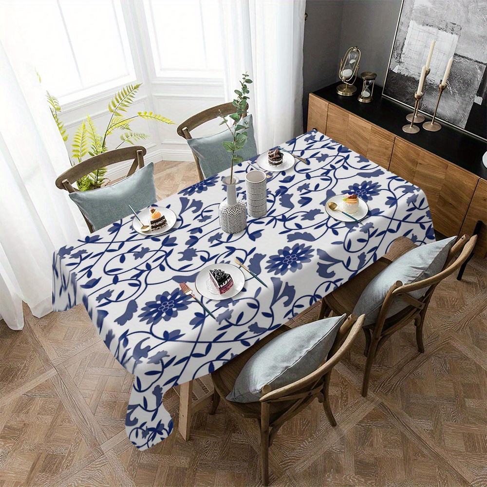 

Blue & White Porcelain Pattern Tablecloth - Waterproof, Stain-resistant, Easy Clean Polyester For Kitchen, Dining Room, Parties & Outdoor Use