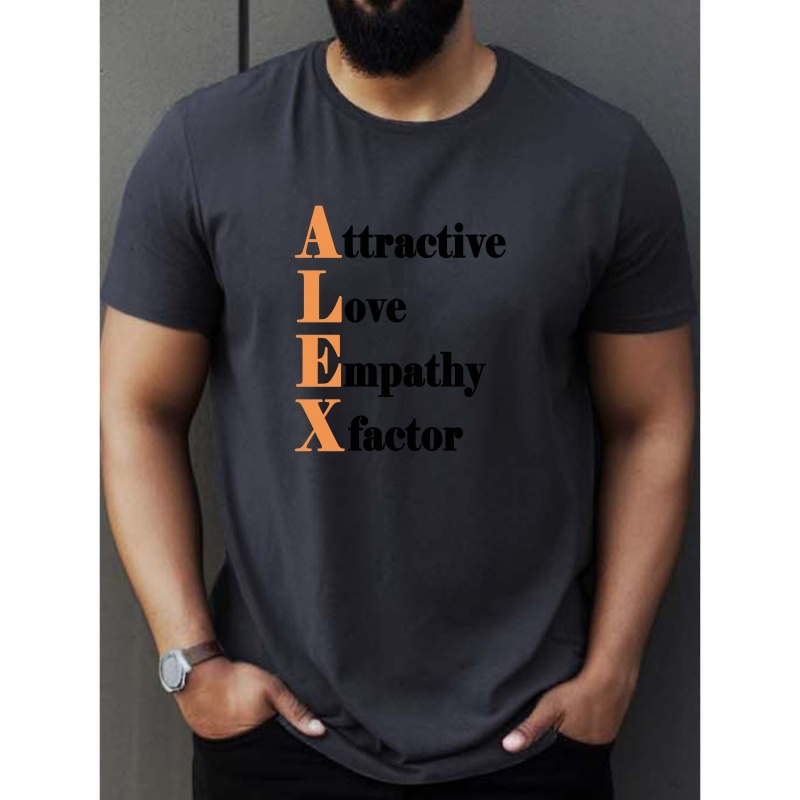 

Inspirational Name Alex Letter Print Men's Short Sleeve Crew Neck T-shirt, Breathable Polyester Fabric Tees, Casual Comfortable Lightweight Top For Summer