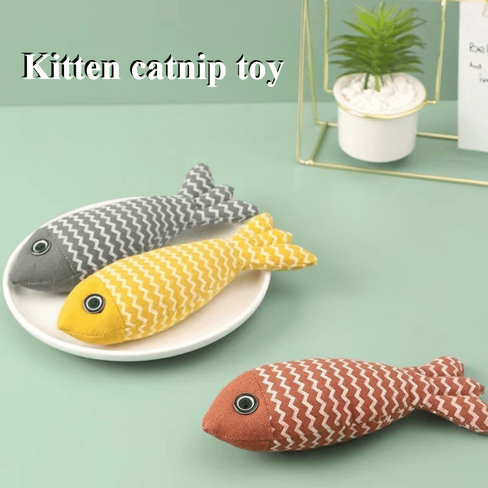 

1pc Linen Fish-shaped Kitten Play Toy, Animal Print Interactive Teaser, Medium Breed Stick, Pet Entertainment Boredom Accessory