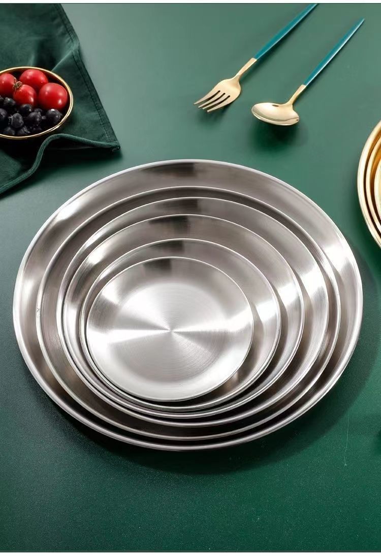 stainless steel round plates   snacks   steak and dishwasher safe kitchen supplies details 10