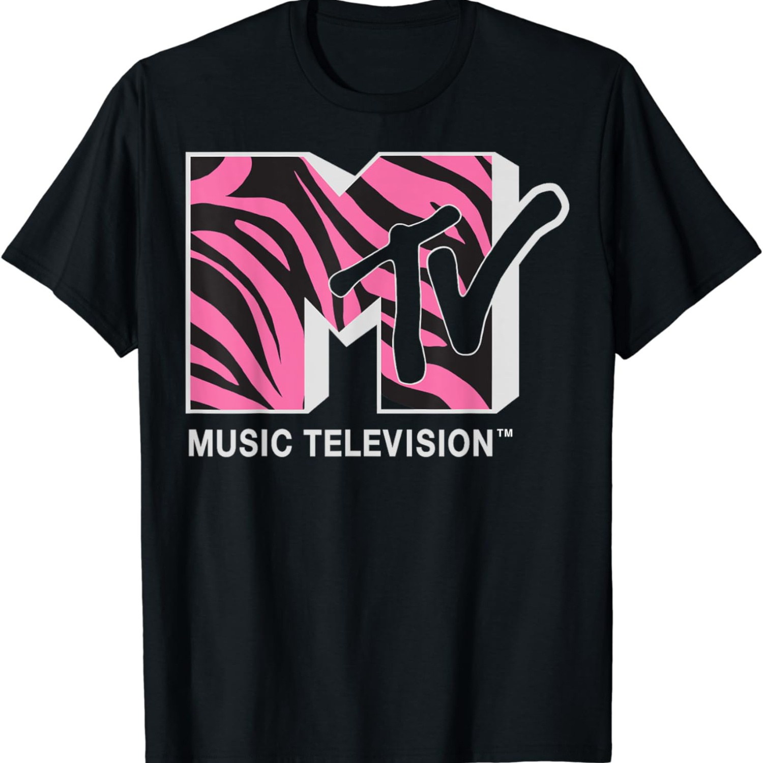 

Mtv Pink And Black Zebra Logo Graphic T-shirt T-shirt, Casual Short Sleeve Top For Spring & Summer, Men's Clothing