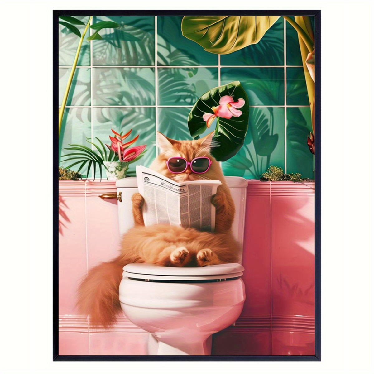 KUSTOM ART Poster mural décoratif série animaux meuble toilette chat avec papier toilette imprimé artistique sur papier couché 40 x 30 cm sans cadre