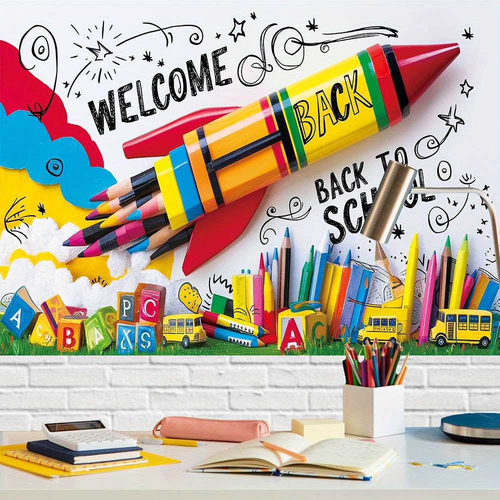 

Welcome Back To School Giant Pencil Rocket Vinyl Banner - Perfect For First Day Of School Party Decorations & Photo Booth Props