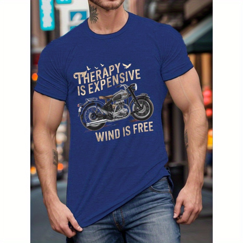 

Motorcycle Therapy Print Tee Shirt, Tees For Men, Casual Short Sleeve T-shirt For Summer