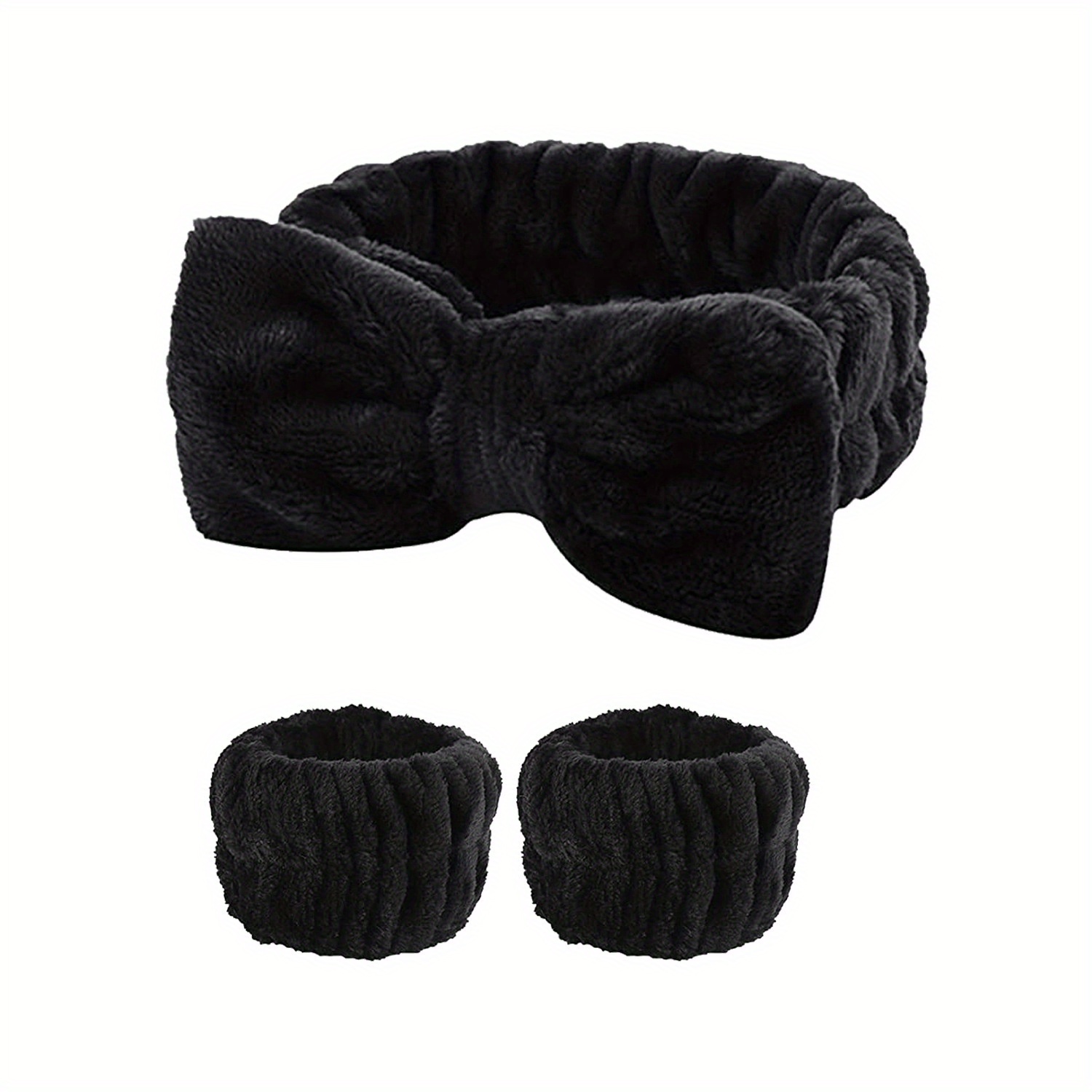 3 piece set cute bow microfiber spa headband wristband set  display picture 1