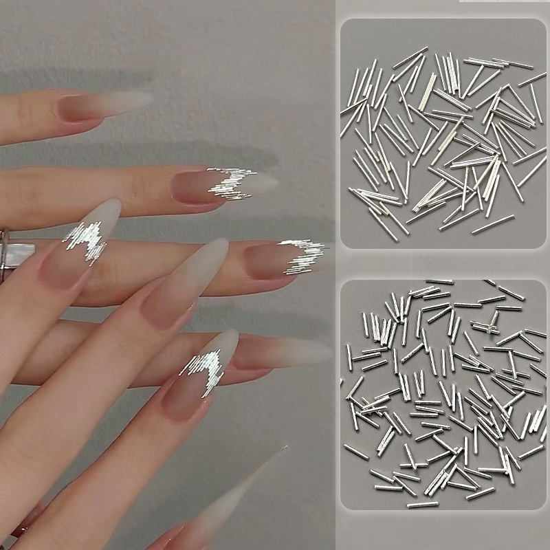 

1 Box/400pcs/ultra-fine Metal Bar Nail Art Accessories Nightclub Bungee Pop Reflective Strip Silvery Riveted Nail Decoration