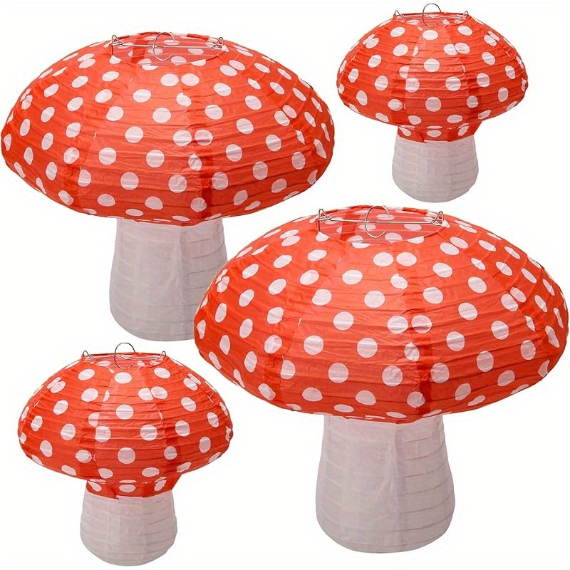 4pcs Mushroom Shaped Paper Lanterns, Windspeed Large For Nursery Garden Halloween Party Decoration