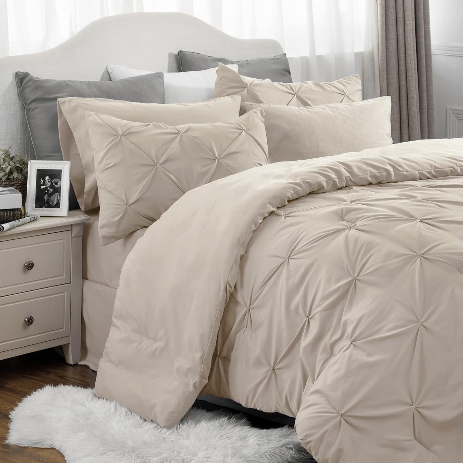 

5pcs/ 7pcs Comforter Set - Bed Set, Pinch Pleat Bedding Set With Comforter, Sheets, Pillowcases & Shams