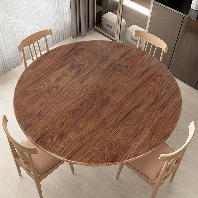 

[popular ] 1pc Elegant Oak Wood Grain Round Tablecloth With - 100% Waterproof & Oil-proof Vinyl, Easy To Clean, For Indoor/outdoor Dining, Picnics & Parties