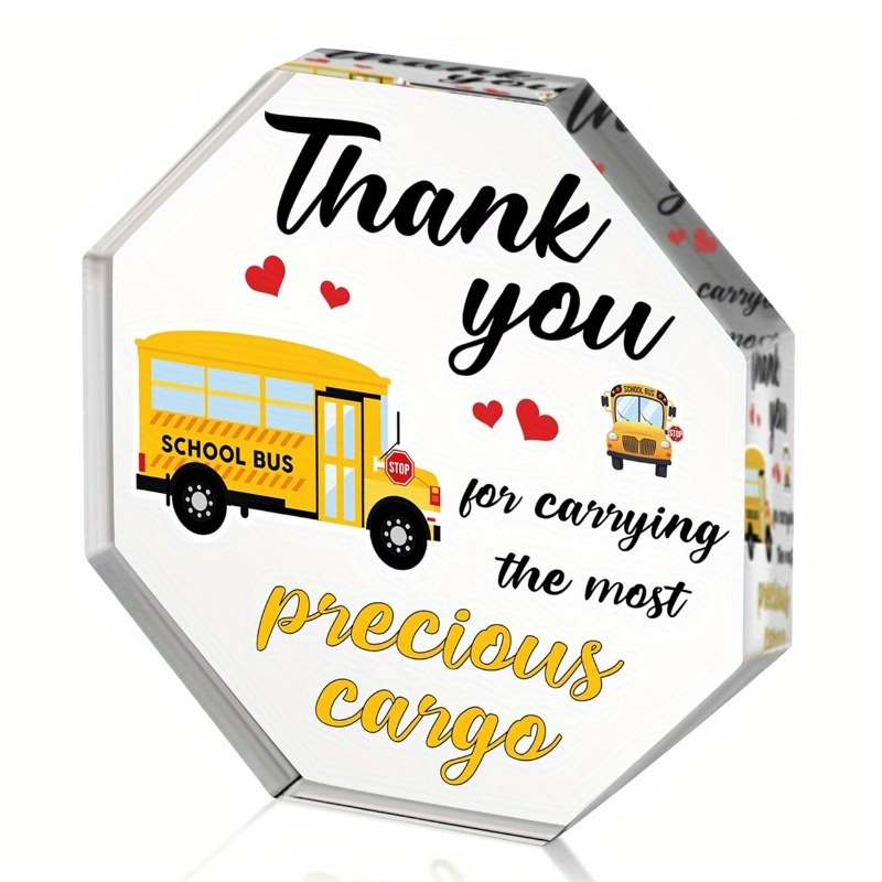 TEMU Bus Driver Appreciation Gifts - Thank You Gift For Women Men, Acrylic Octagon Graduation Awards Table Centerpiece Sign, Thanks Buses Driver Desk Decor For Farewell Birthday