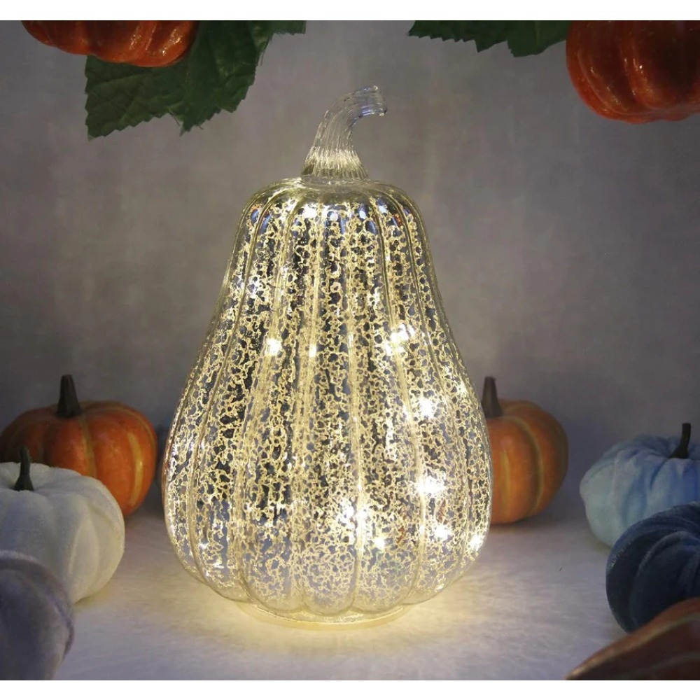 

Mercury Glass Pumpkin Light With Timer, With 10 Fairy Lights Inside, Battery Operated Led Pumpkin Lamp, Ideal For Halloween Fall Decor, Thanksgiving Rustic Decor, Decor H:8.5