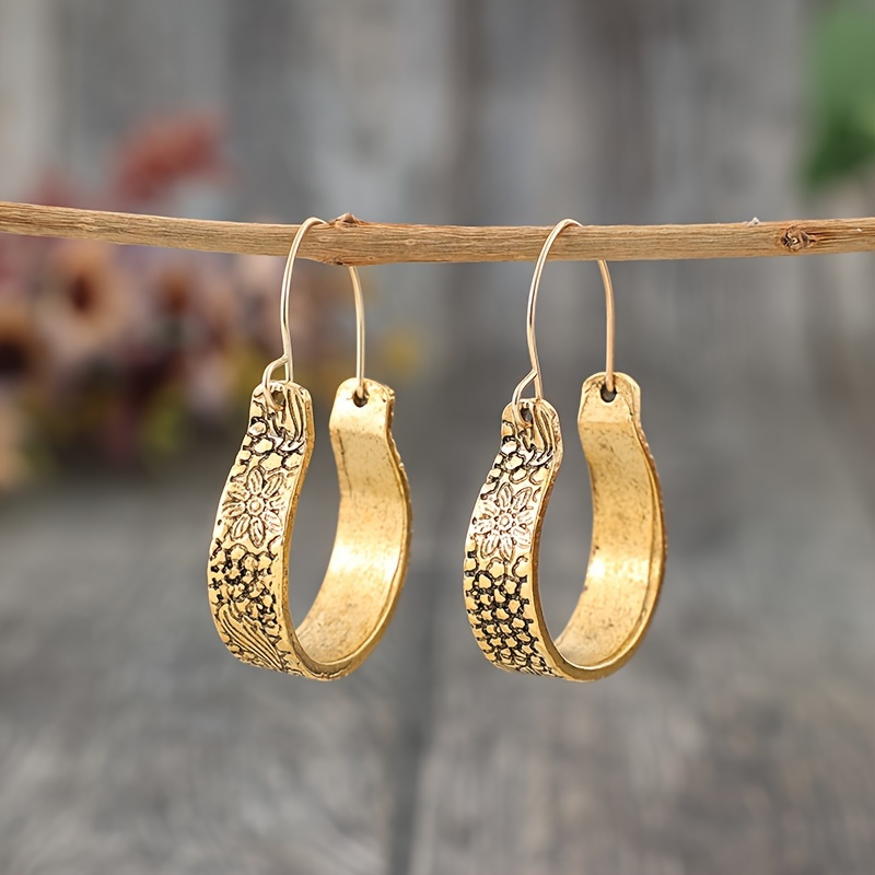 TEMU Elegant Vintage Flower Ring Earrings - Alloy Ladies Personality Jewelry