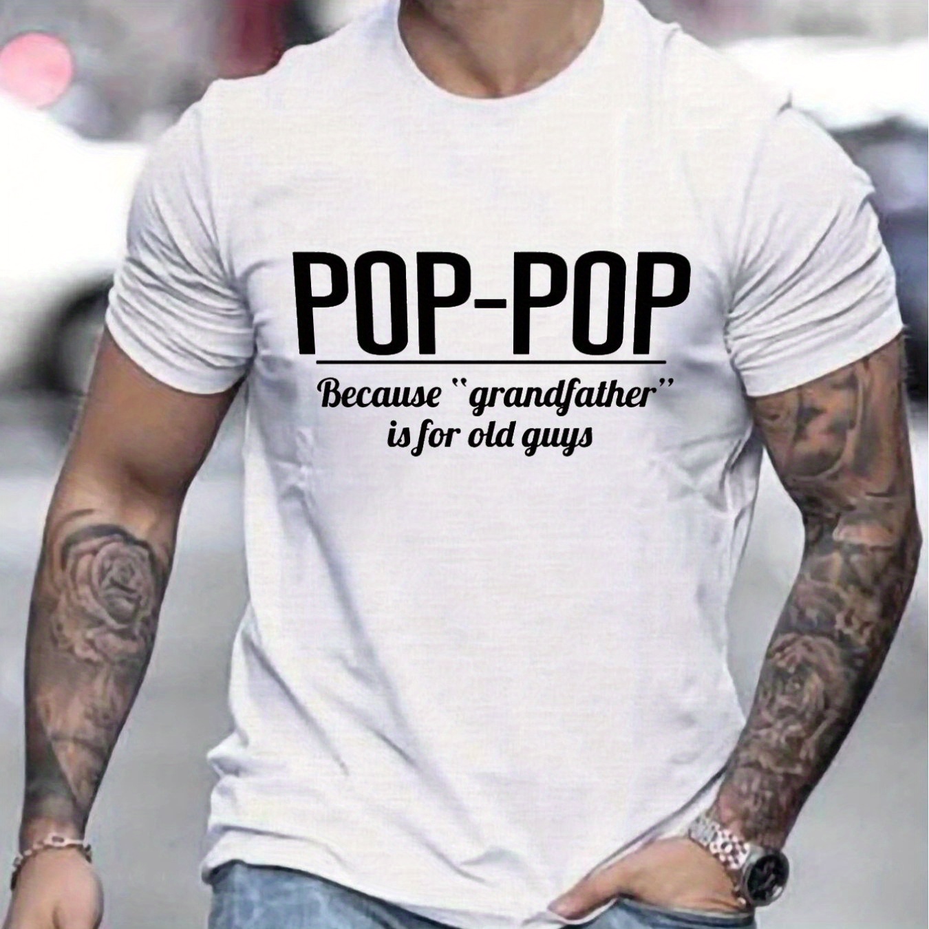 

Men's "pop-pop" Print Tshirt Fashion Casual Short Sleeve Tees For Summer, Men's Clothing