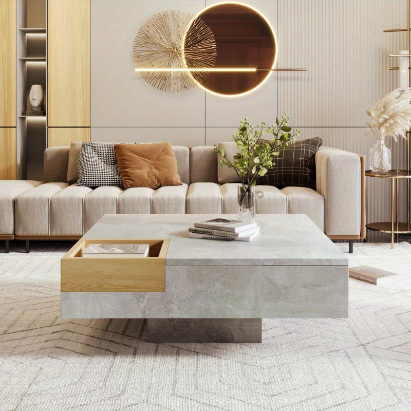 modern coffee table with removable storage box concrete gray and 72 72 30 cm perfect living room side table for stylish storage solutions details 0