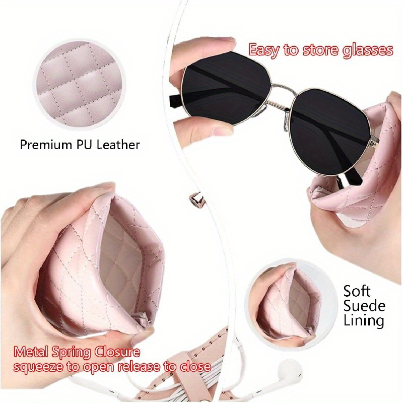 1pc Quilted Glasses Case, Soft Lined Portable Glasses Pouch, Stylish  Eyewear Bag with Carabiner Clip