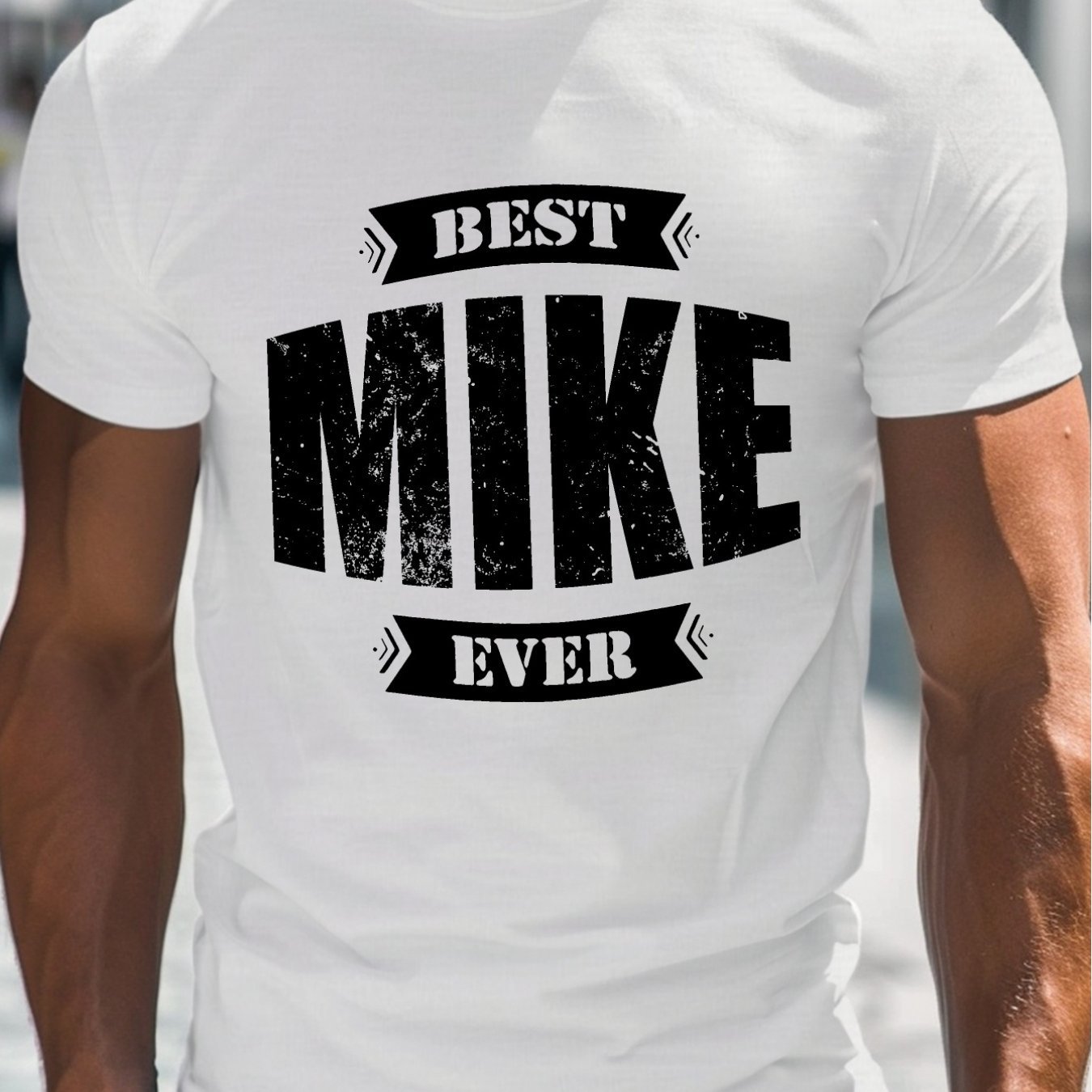 

1 Pc, 100% Cotton T-shirt, Men's Summer T-shirt, Best Mike Ever Letter Print Short Sleeve Tees, Trendy Casual Tops For Daily Life