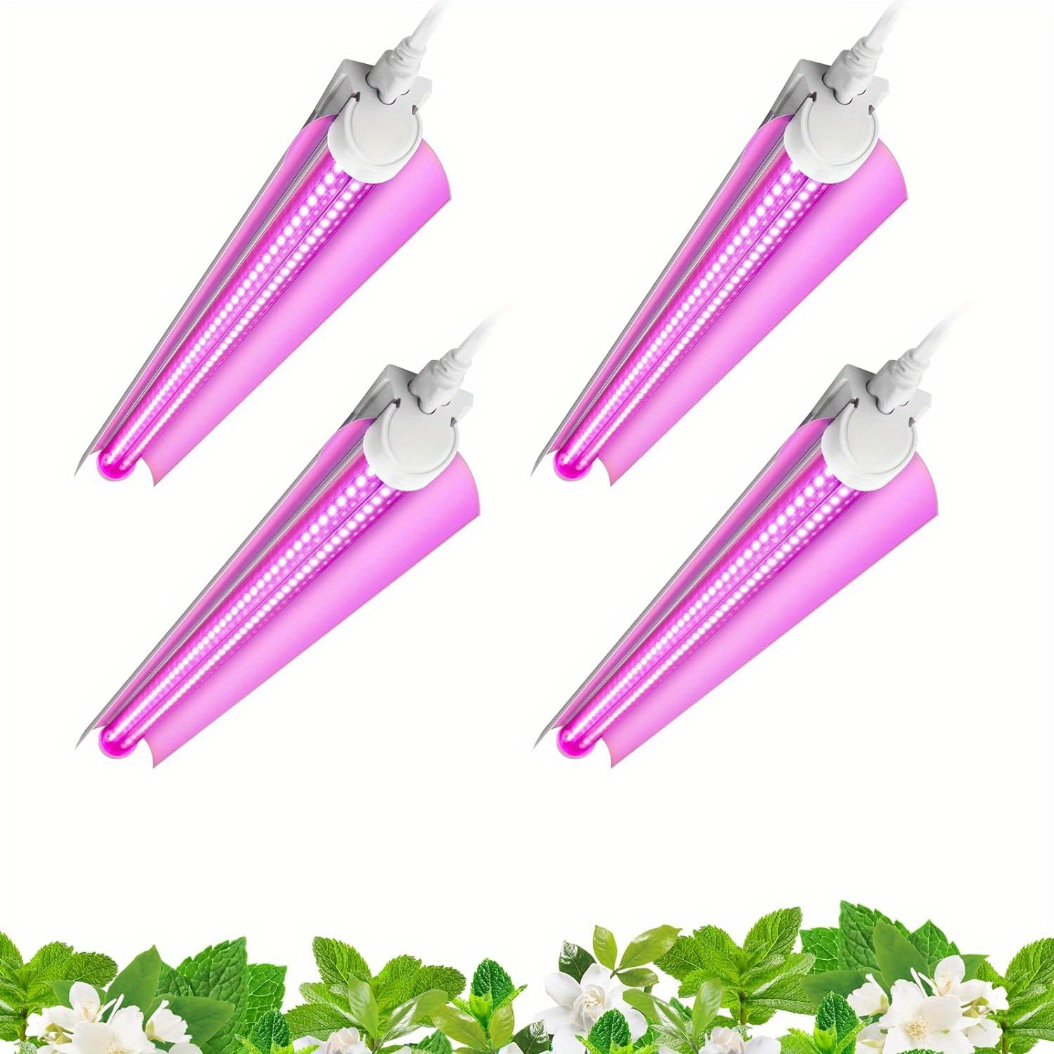 

4-pack Led Grow Lights For Indoor Plants, T8 2ft 96w (4 X 24w, ), Full , With Reflector Combo, Grow Light Fixture Pink