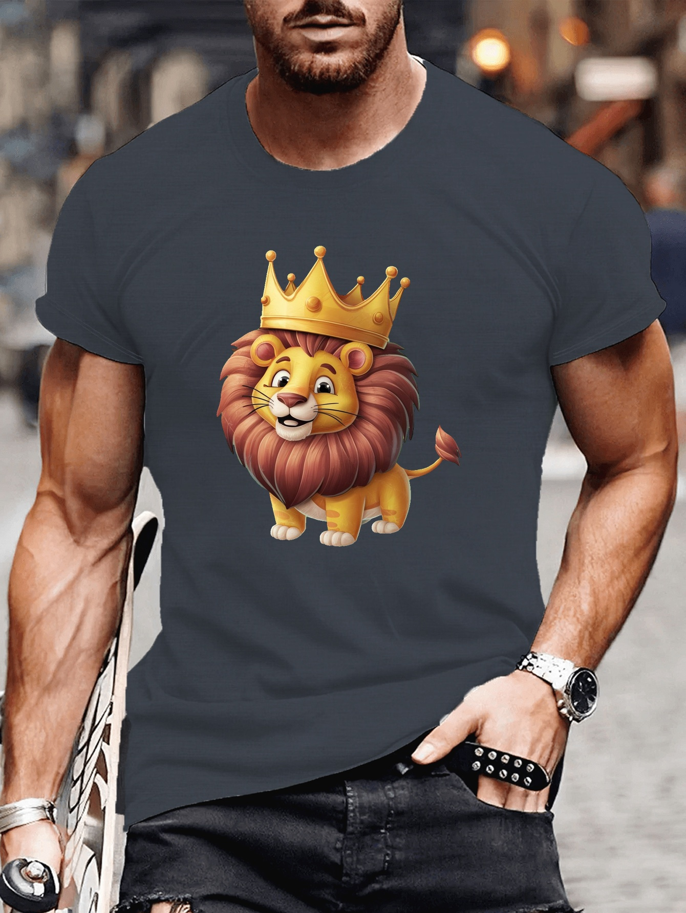 cartoon lion print summer fitness men's sports short Temu Mauritius