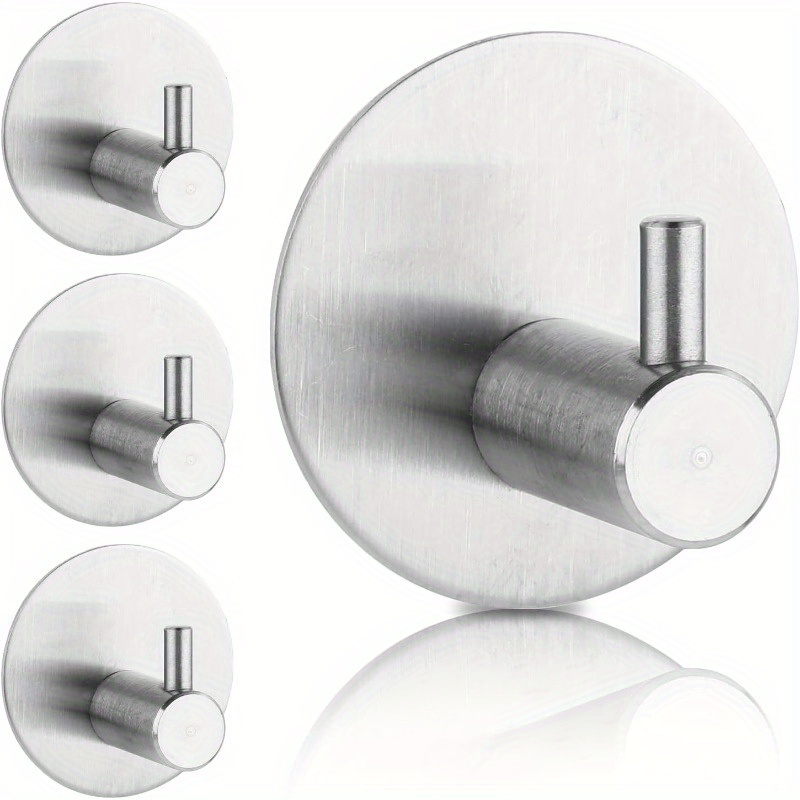 Image of 4pcs Adhesive Hooks, Heavy-duty Towel Rack Hooks, Waterproof Stainless Steel Wall Hooks For Coats, Keys, Towels, Robes, Home, Bathroom, Kitchen, Classroom, Office (silvery)