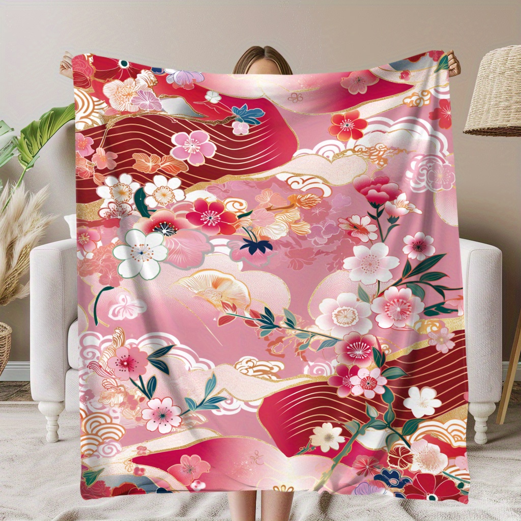 

Japanese Waves And Knitted Polyester Throw Blanket - Digital Print Soft Quilted All-season Throw For Napping, Camping, Travel, Home Office Decor - Ideal Gift For Classmates, Friends, And Family