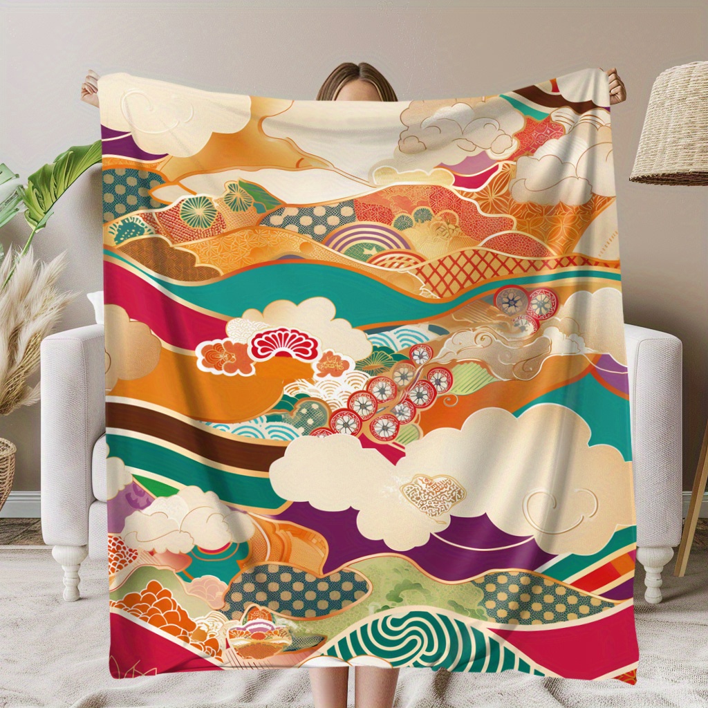 

1pc Japanese Waves Printed Blanket With Japanese , Soft And Warm Commemorative Blanket For Moments, Great Holiday Gifts For , Friends, Family And Lovers For , Camping, Travel, Cars, Office Home Decor