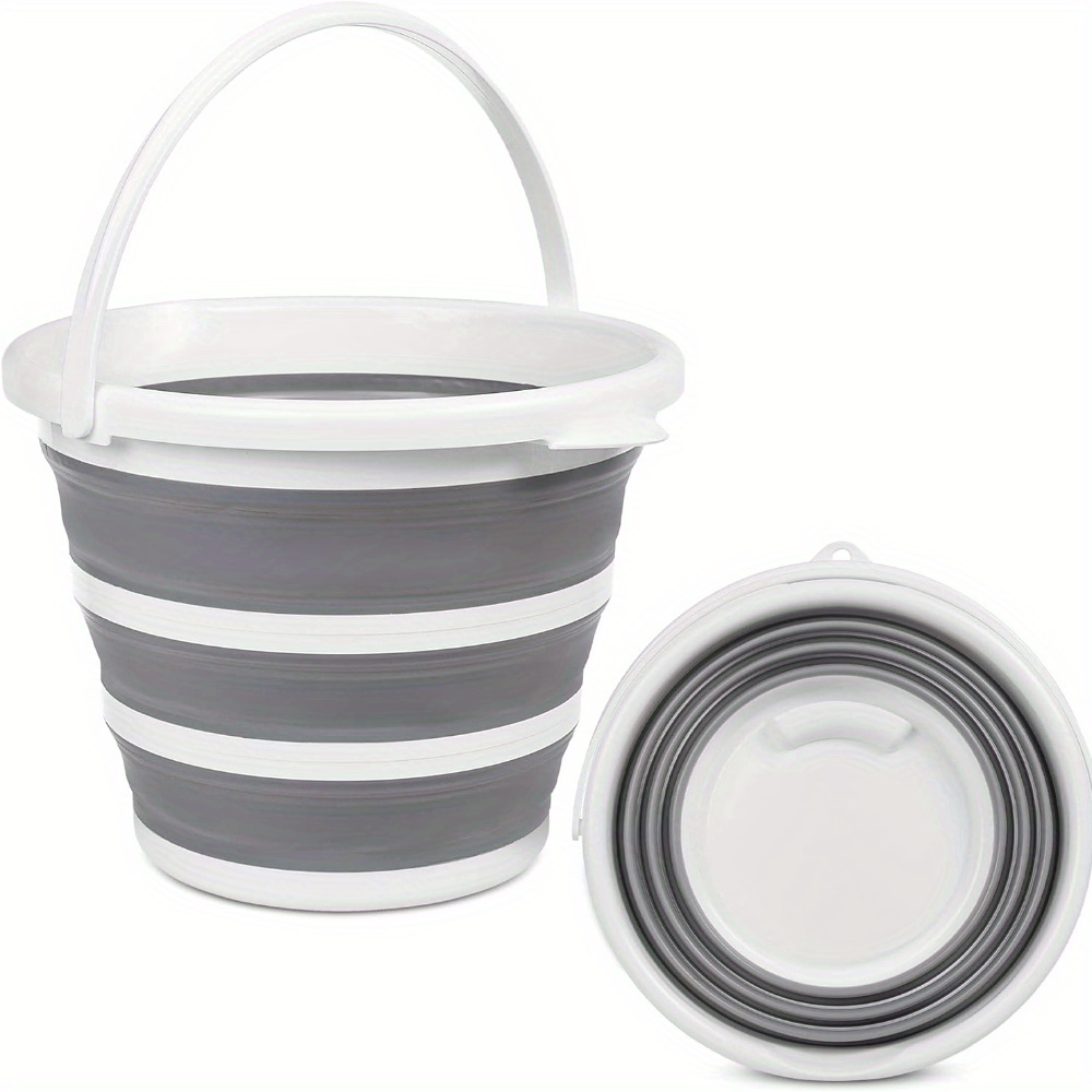 

10l Portable Silicone Collapsible Bucket - Compact & Foldable For Camping, Fishing, Car Wash | Handle, Space-saving Design, Gray