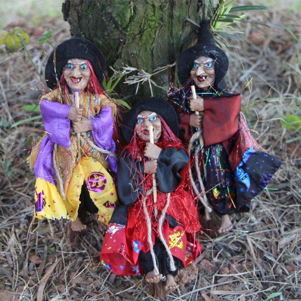 

Spooky On Broomstick Halloween Decor - Resin Hanging Ornament For Garden, Patio & Party