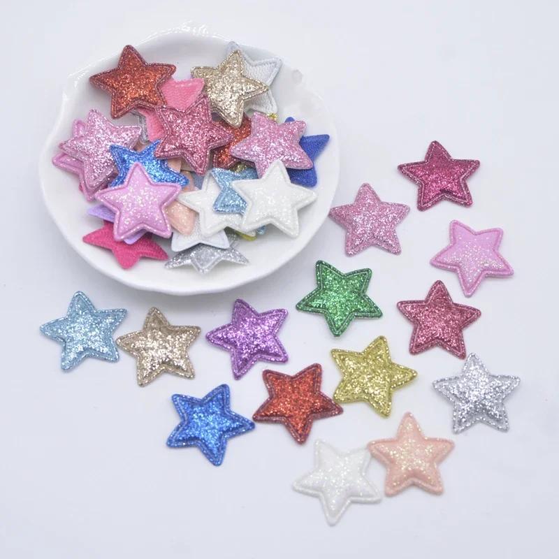 

100pcs Applique Patches - Color, Glitter Padded Fabric Stars For Diy Crafts, Clothing, Hair Accessories, And Hat Embellishments