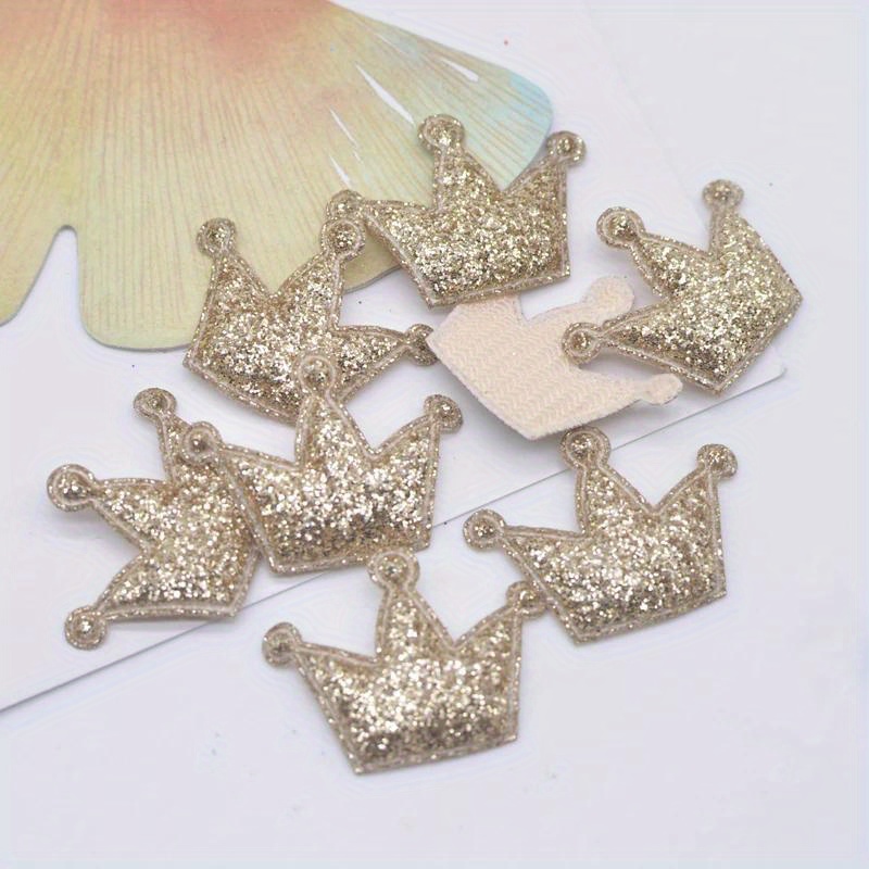 Image of 100pcs Sparkling Crown Appliques, 2.7x2cm Glitter Faux Leather Patches For Diy Hair Clips, Headwear & Crafts - Assorted Colors