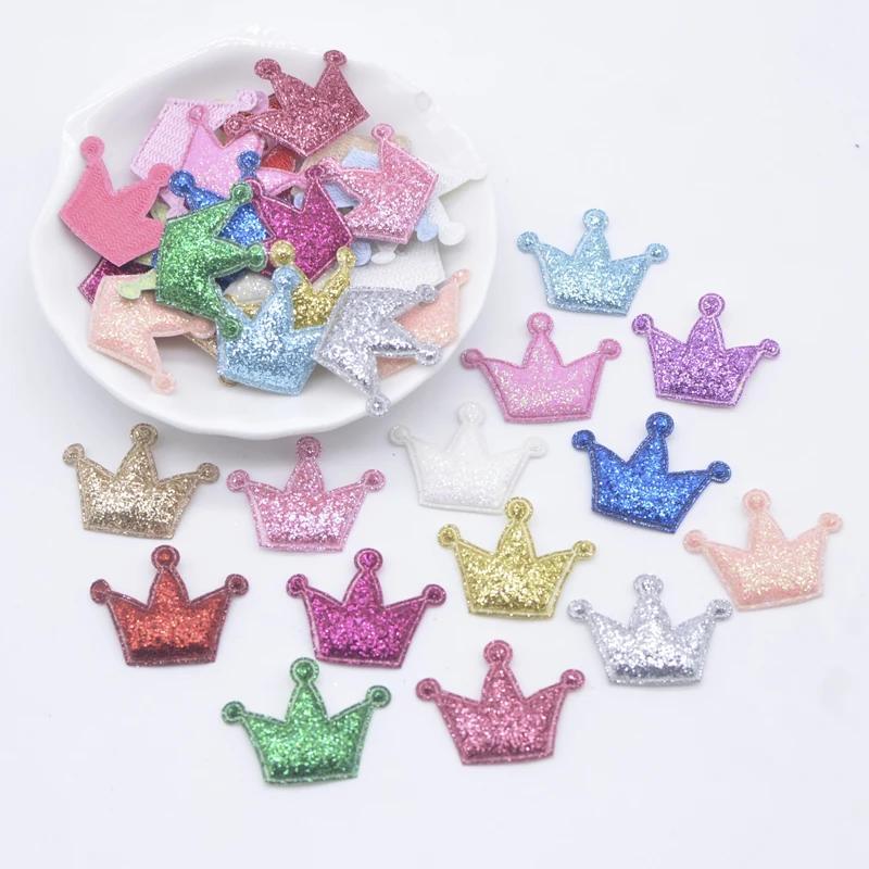 Image of 100pcs Sparkling Crown Appliques, 2.7x2cm Glitter Faux Leather Patches For Diy Hair Clips, Headwear & Crafts - Assorted Colors