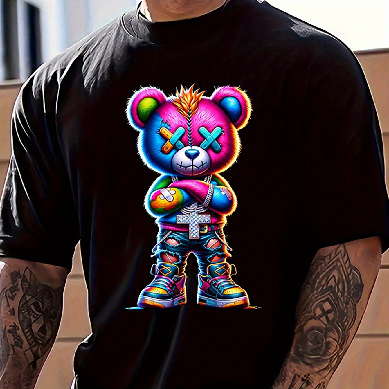 

Men's Summer Cartoon Bear Print Casual Short Sleeve T-shirt