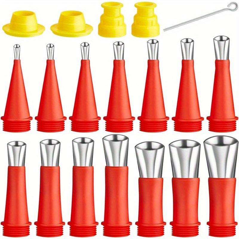 

18-piece Silicone Filling Nozzle Set With 14 Reusable Stainless Steel Tips And 4 Yellow Connectors - Perfect For Industrial And Scientific Applications