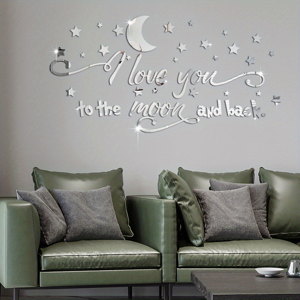 

44pcs/ Set, "i Love You To The Moon And Back" Stars And Moon Diy Acrylic 3d Mirror Wall Stickers, Self-adhesive Bedroom Living Room Decorative Ideas